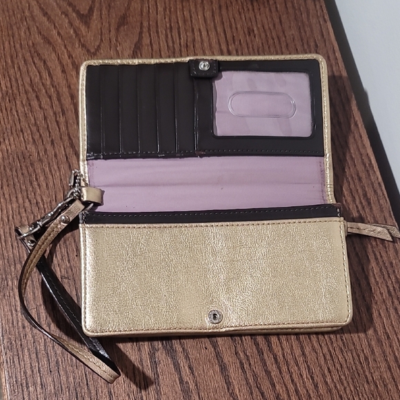๐๐๐Coach Gold Embossed Wristlet Wallet Signature Monogram Leather - Picture 5 of 12
